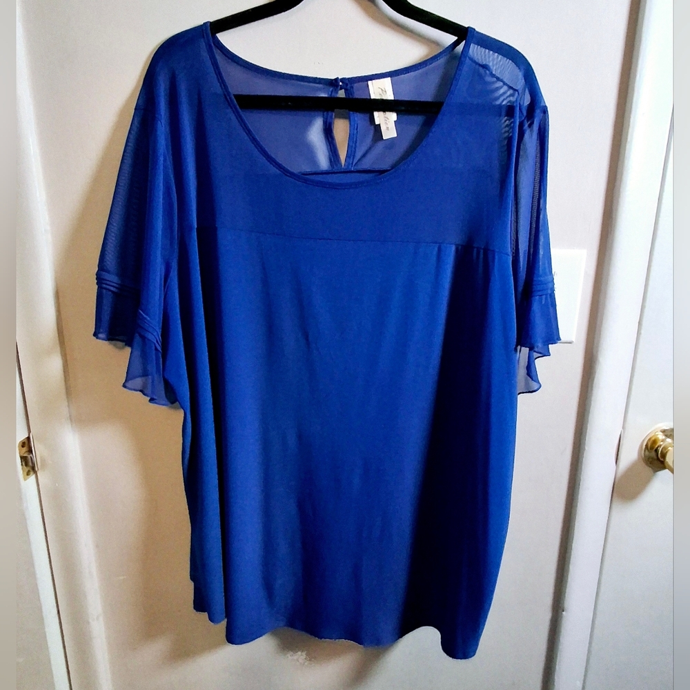 Royal Blue Top With Illusion Mesh Sleeves And Neckline